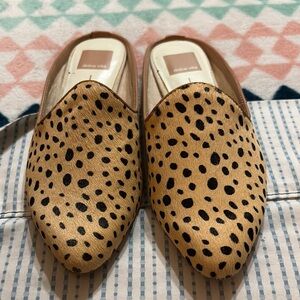Dolce Vita Tan and Black Animal Print Mules